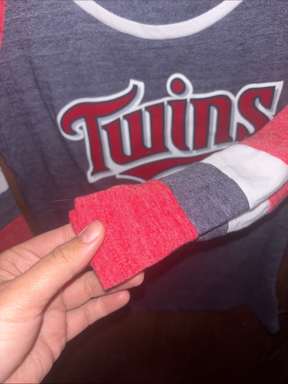 New Era Twins Raglan Long Sleeve Tee - Red, Gray, White - Picture 5 of 7